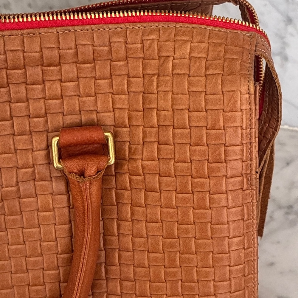 Authentic Clare V. Woven Leather Satchel Handbag in Cognac - Picture 13 of 14